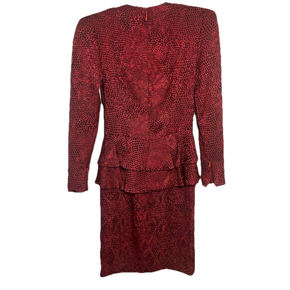 Vtg Carolina Herrera Neiman Marcus Silk Peplum Dress Size 6 Burgundy Black - Picture 3 of 6